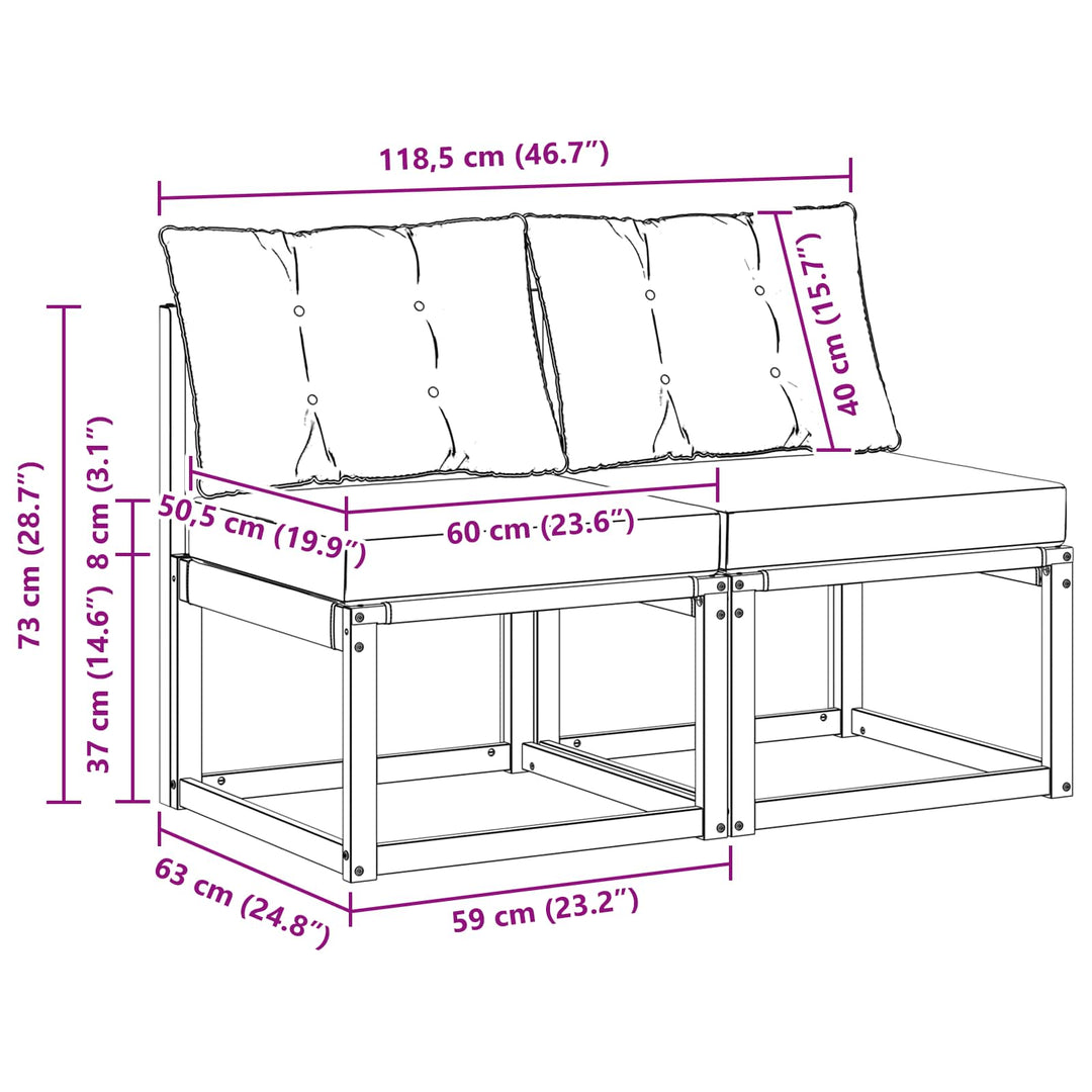 2 stk. Udendørs Mellem Sofa Massivt akacietræ og Textilene-stof