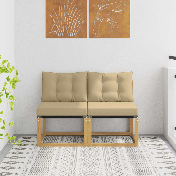 2 stk. Udendørs Mellem Sofa Massivt akacietræ og Textilene-stof