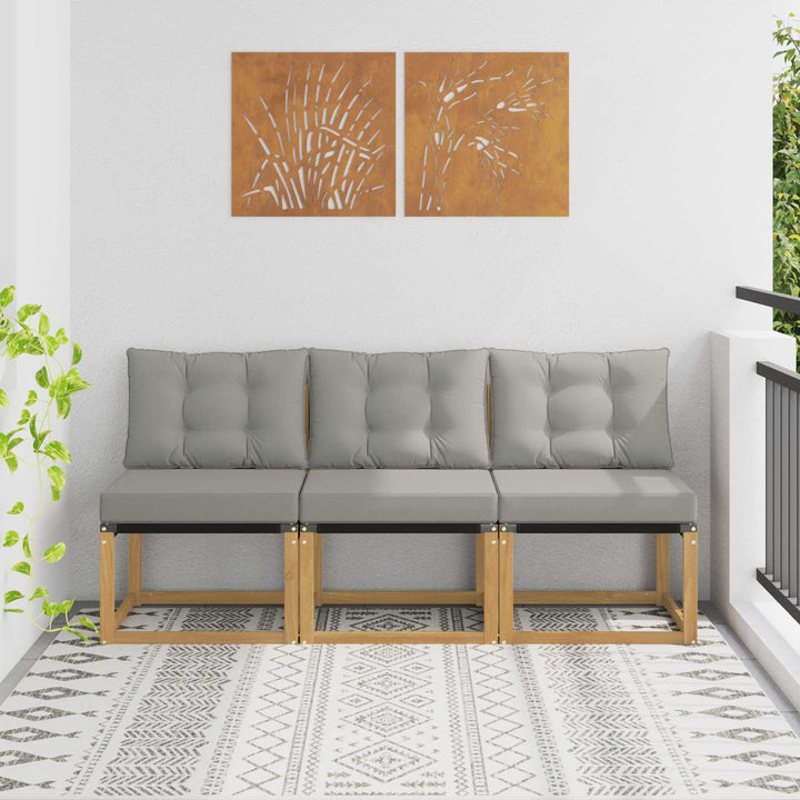 3 stk. Udendørs Mellem Sofa Massivt akacietræ og Textilene-stof