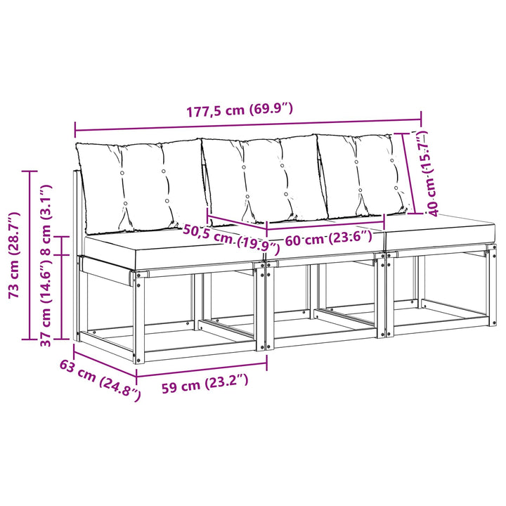3 stk. Udendørs Mellem Sofa Massivt akacietræ og Textilene-stof
