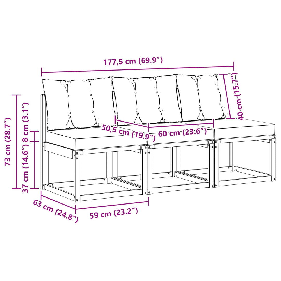 3 stk. Udendørs Mellem Sofa Massivt akacietræ og Textilene-stof