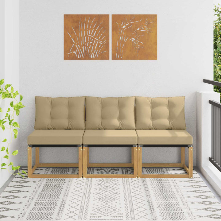 3 stk. Udendørs Mellem Sofa Massivt akacietræ og Textilene-stof