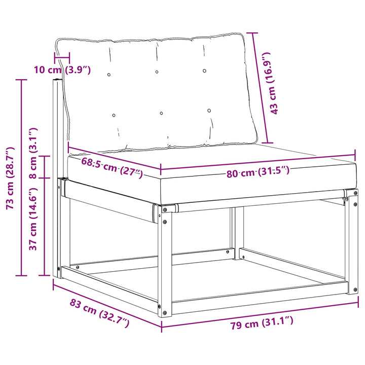 Udendørs Mellem Sofa med pude Hvid 79 x 83 x 73 cm stål