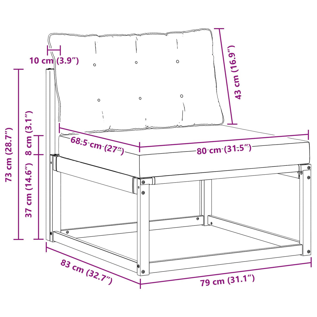 Udendørs Mellem Sofa med pude Hvid 79 x 83 x 73 cm stål