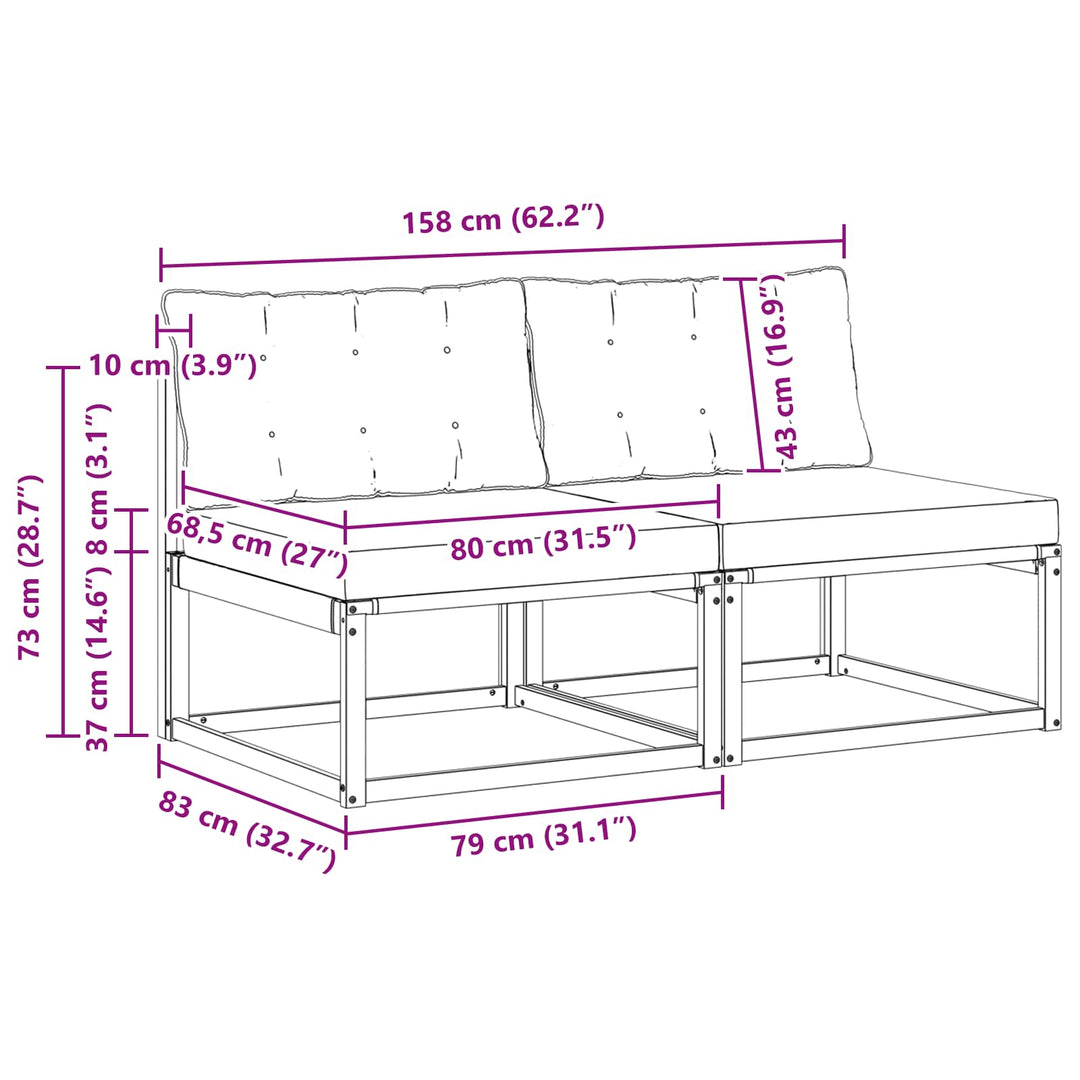 Udendørs Mellem Sofa Massiv akacietræ og Textilene Hvid