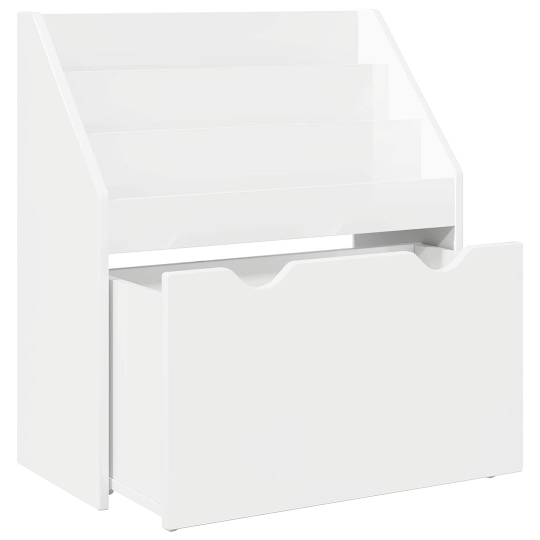 Børnebogreol Høj gloss hvid 60 x 29,5 x 69 cm Konstrueret træ