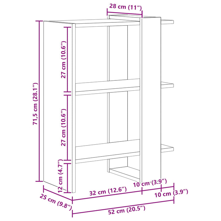 Bogreol Røget eg 52 x 25 x 71,5 cm Konstrueret træ