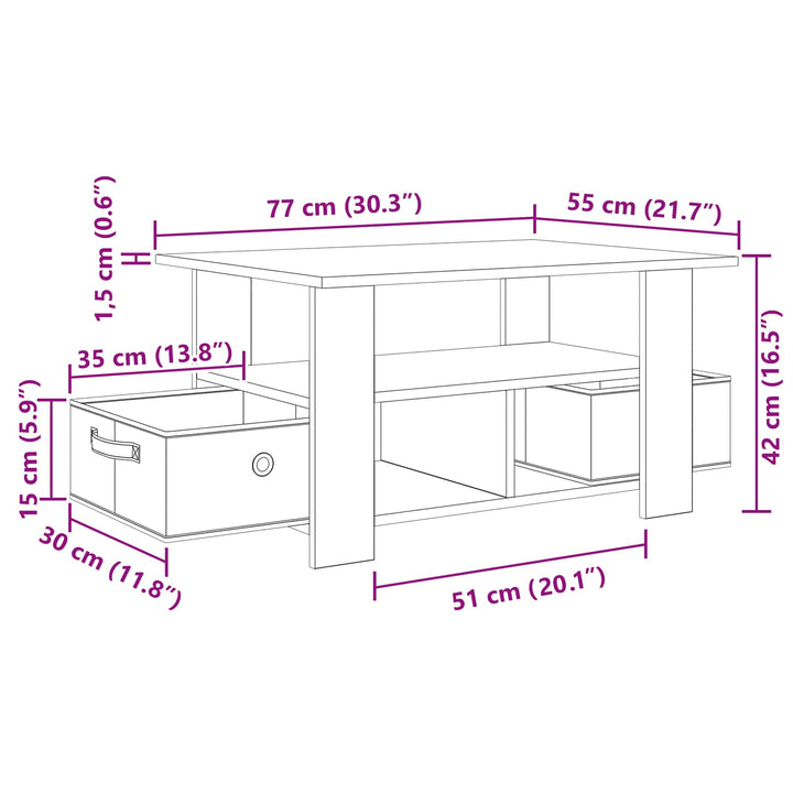 Sofabord med skuffe Hvid 77 x 55 x 42 cm Konstrueret træ