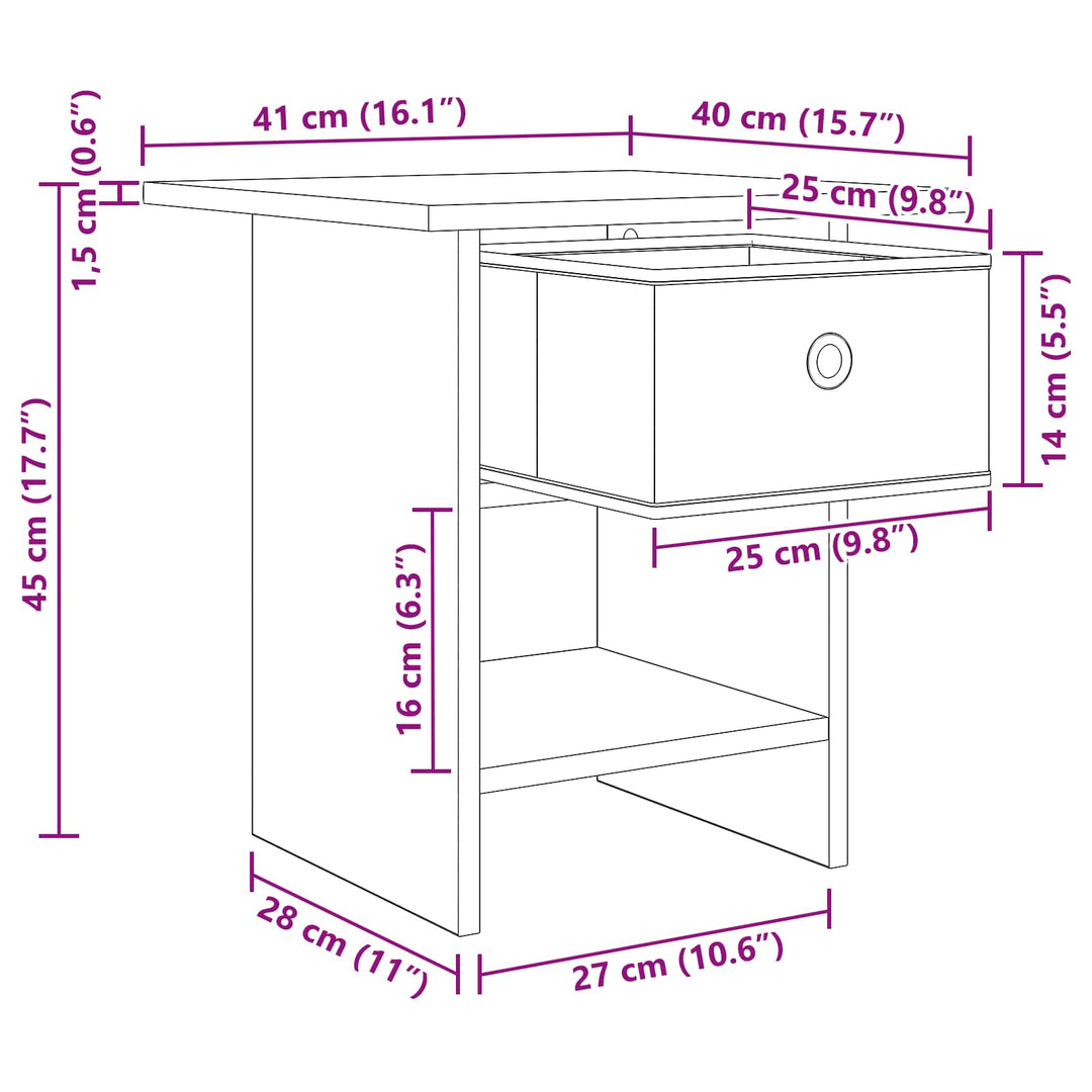 Sengebord med skuffe Sonoma eg 41 x 40 x 45 cm Konstrueret træ