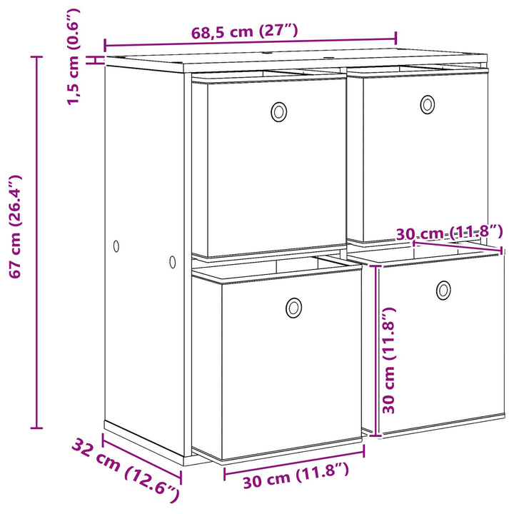 Sideboard med skuffe Gammelt træ 68,5 x 32 x 67 cm