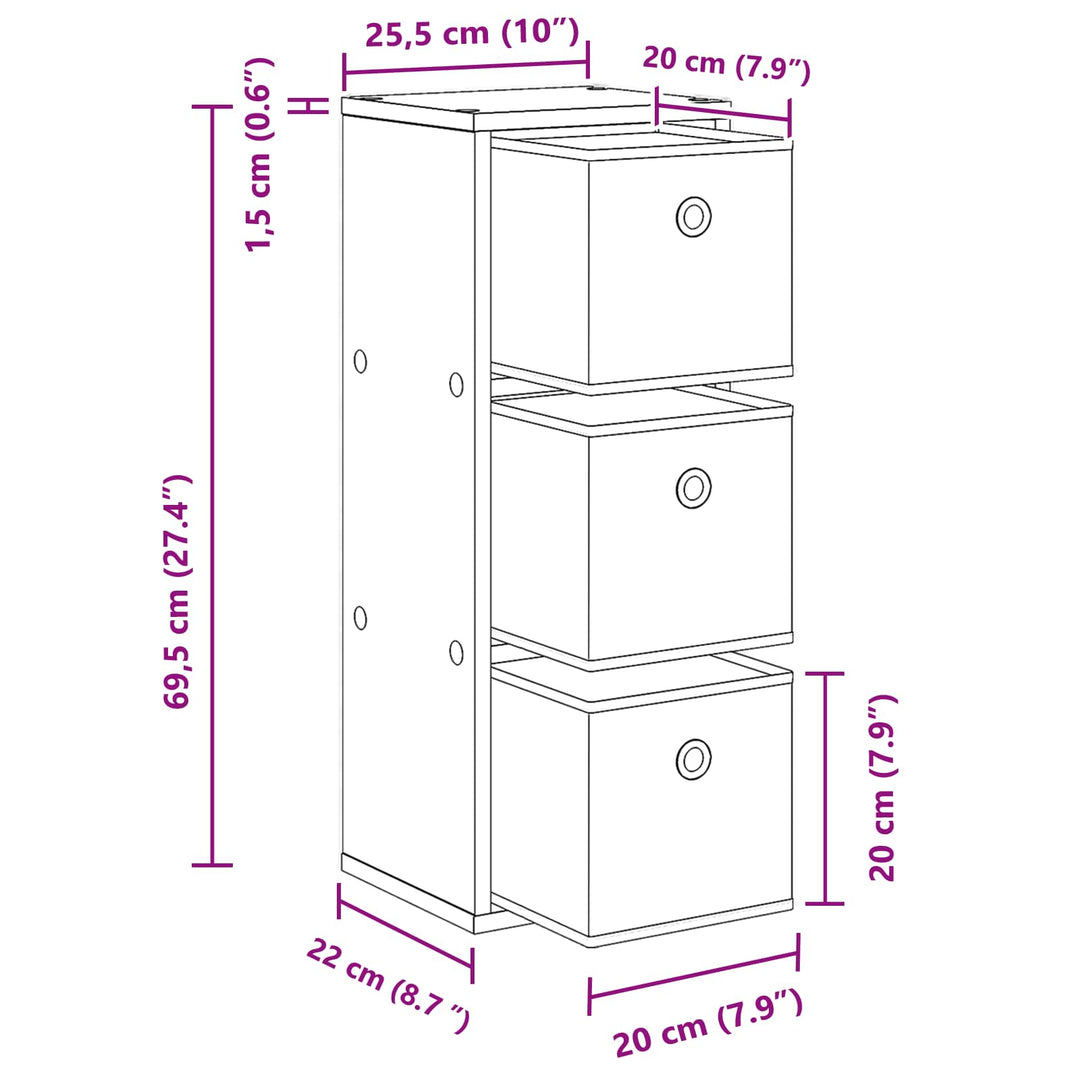 Sideboard med skuffe Gammelt træ 25,5 x 22 x 69,5 cm