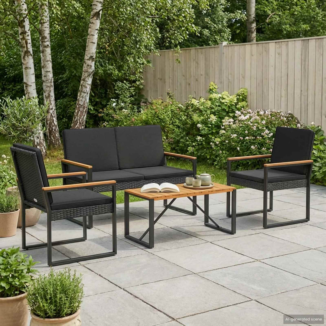 Have møbel sæt 4 stk. Sort polyrattan
