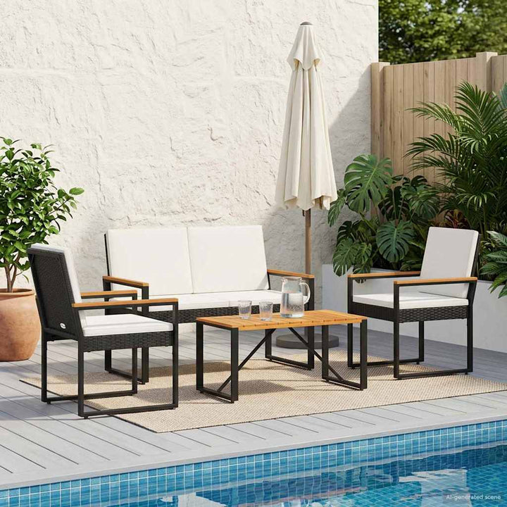 Have møbel sæt 4 stk. Sort og Cremehvid polyrattan