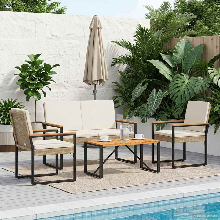 Have møbel sæt 4 stk. Beige og cremehvid polyrattan