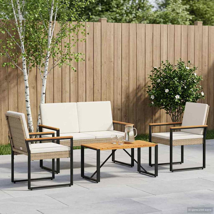 Have møbel sæt 4 stk. Beige og cremehvid polyrattan