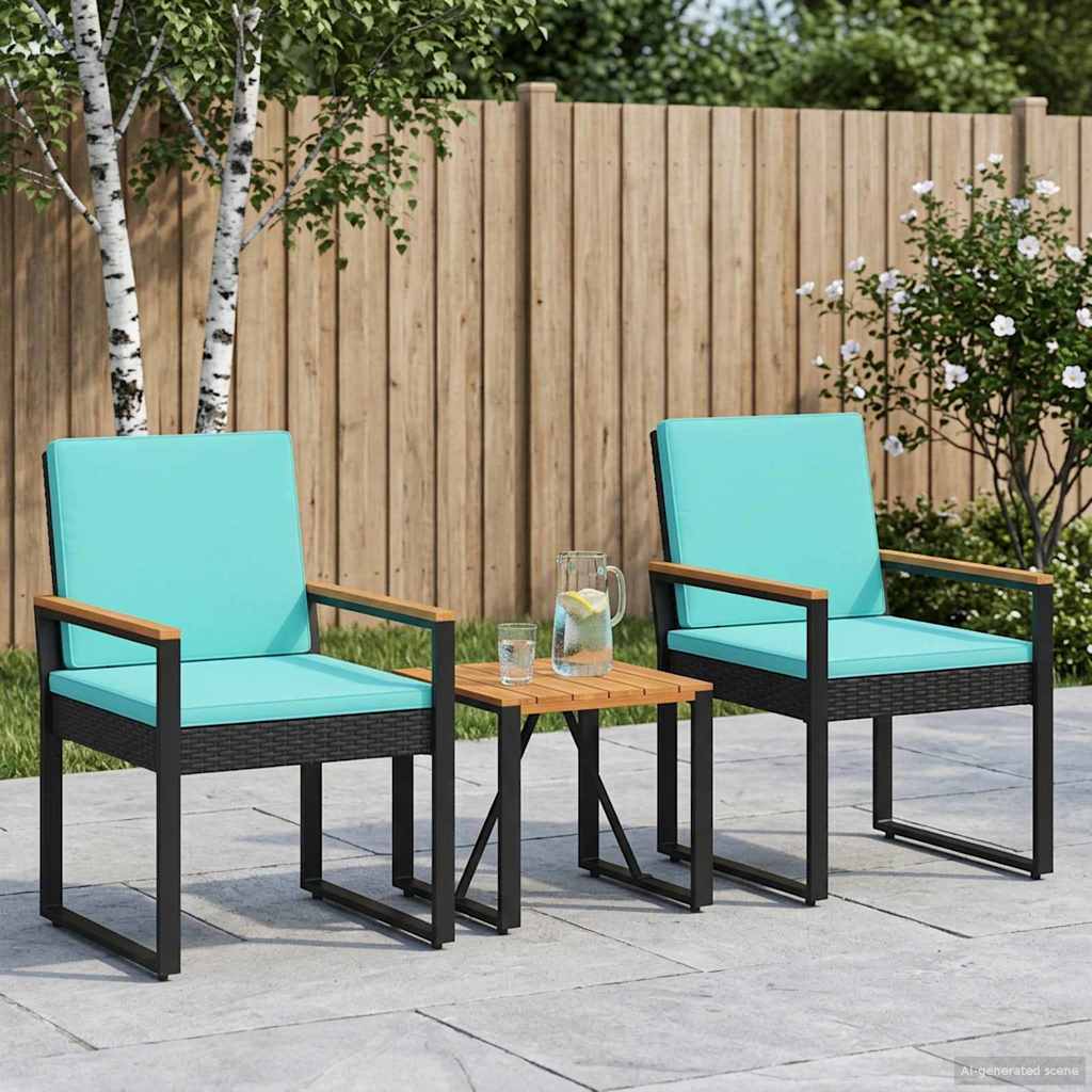 Have møbel sæt 3 stk. Sort og turkis polyrattan