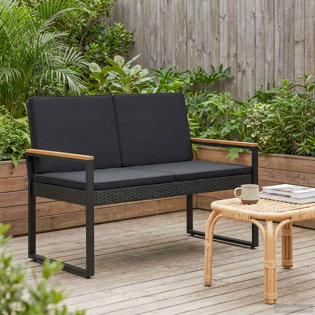 Udendørs bænk 2 -Seater 107 x 61 x 80 cm polyrattan Sort