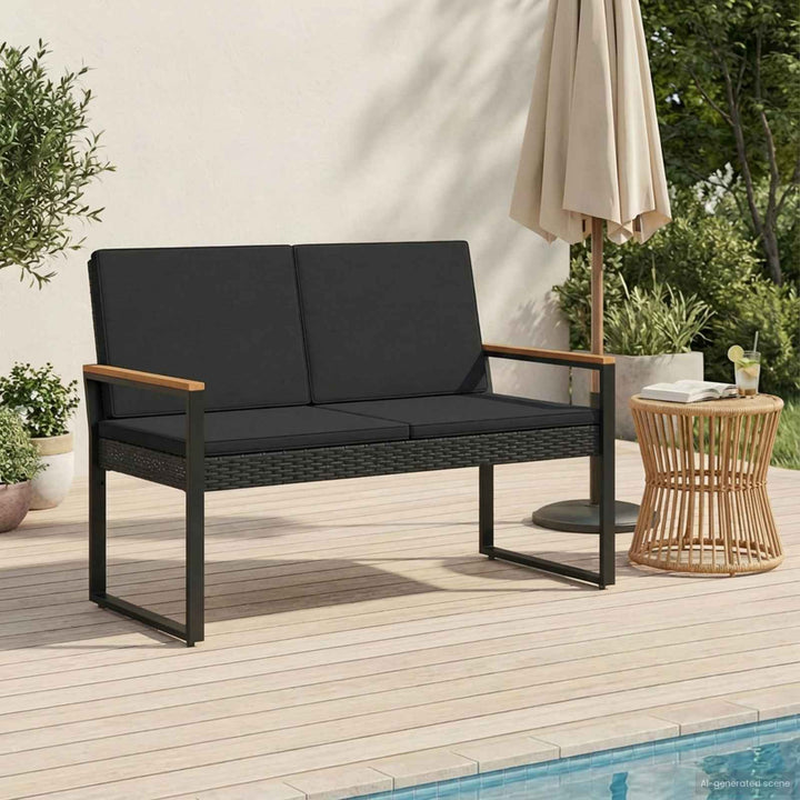 Udendørs bænk 2 -Seater 107 x 61 x 80 cm polyrattan Sort