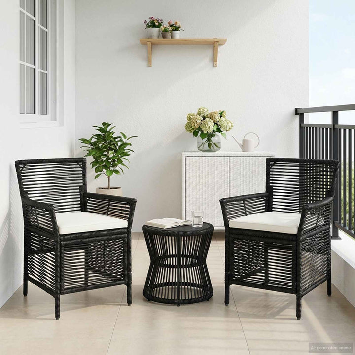 Udestol 2 stk. Sort og Cream polyrattan