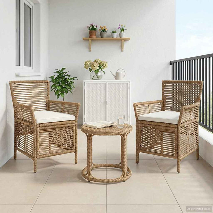 Udestol 2 stk. Beige og creme polyrattan