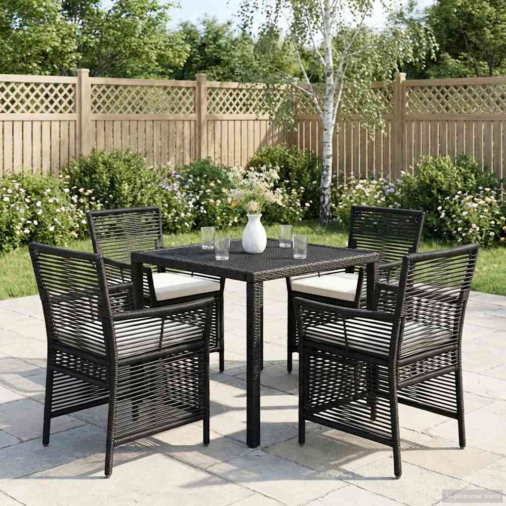 Udestol 4 stk. Sort og Cream polyrattan