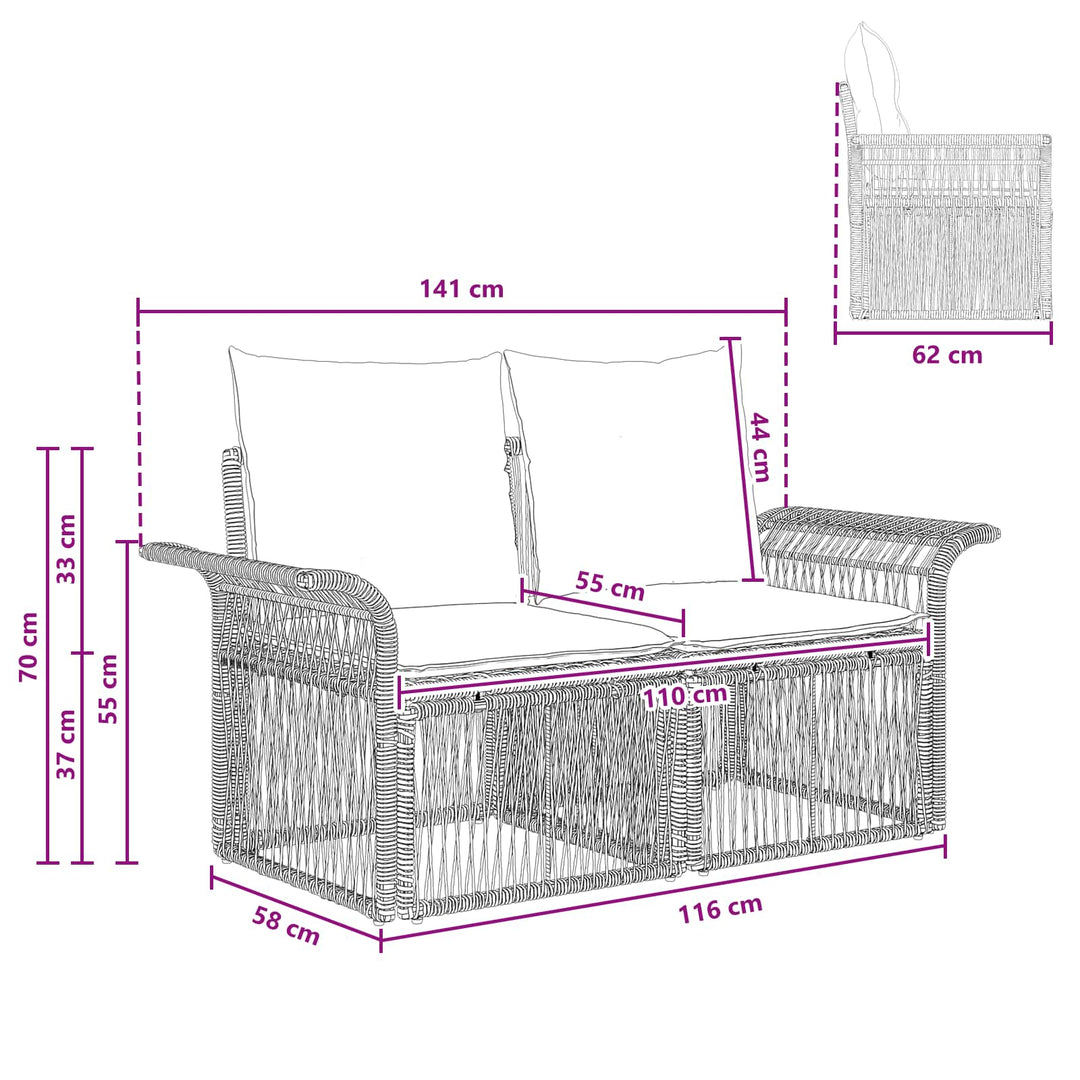 Havemøbelsofa 2-Antal sæder Sort polyrattan