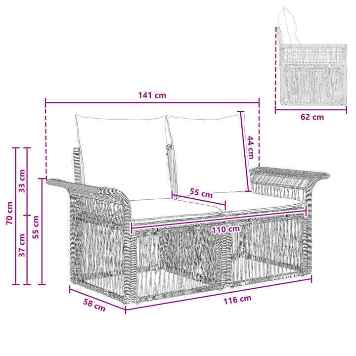 Havemøbelsofa 2-Antal sæder Sort polyrattan