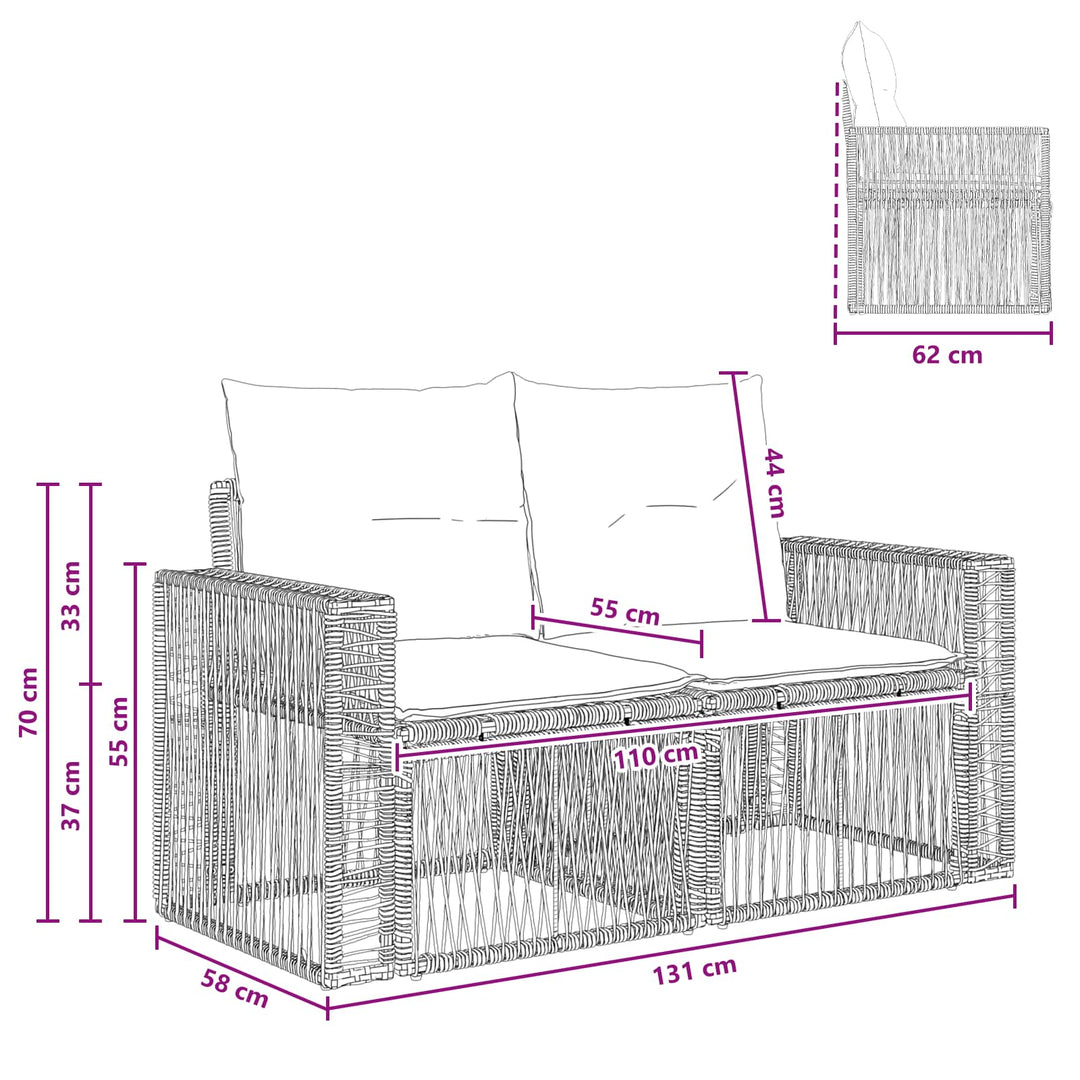 Havemøbelsofa 2-Antal sæder Grå polyrattan