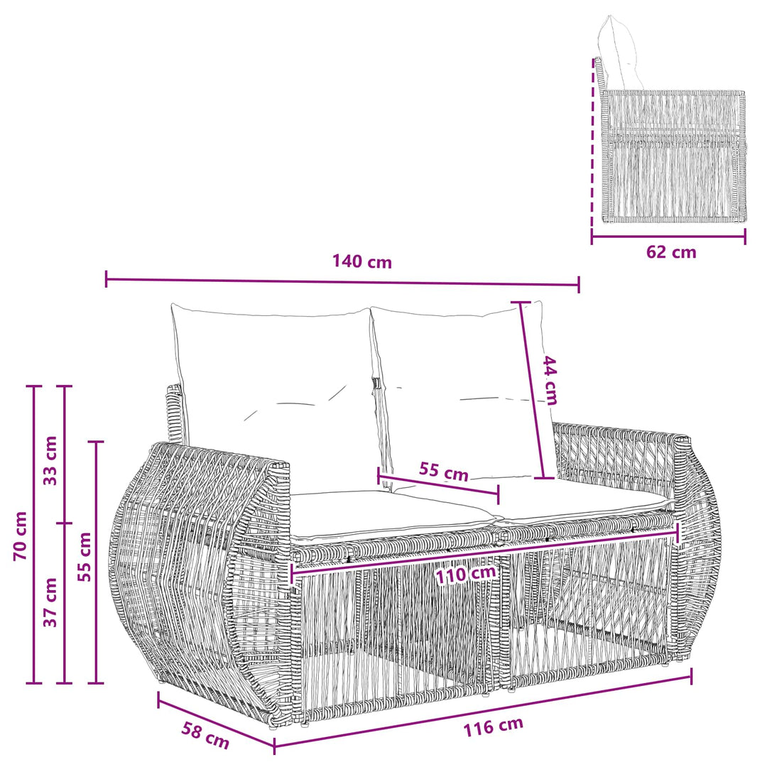 Havemøbelsofa 2-Antal sæder Grå polyrattan