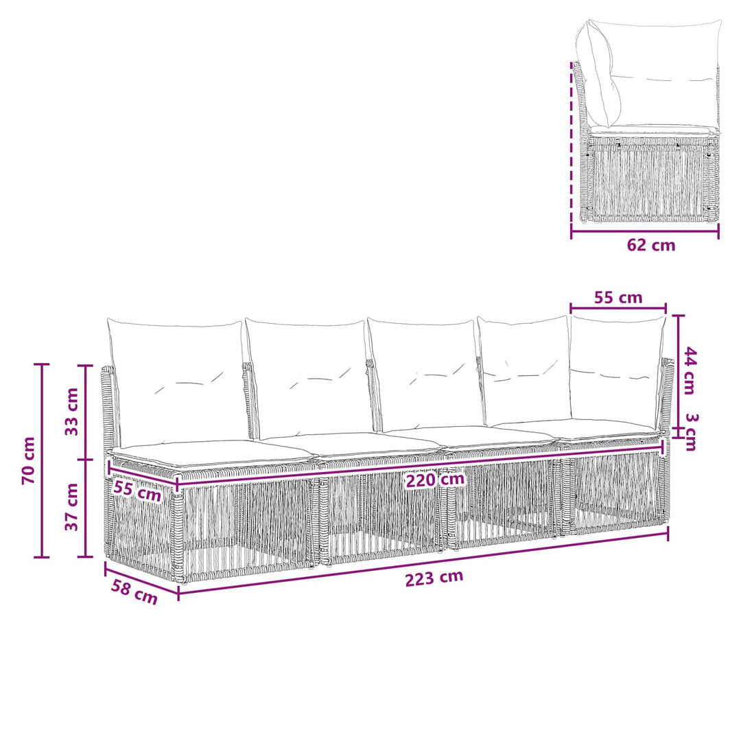 4-personers sofa med venstre arm 4 pcs 4-Antal sæder Sort