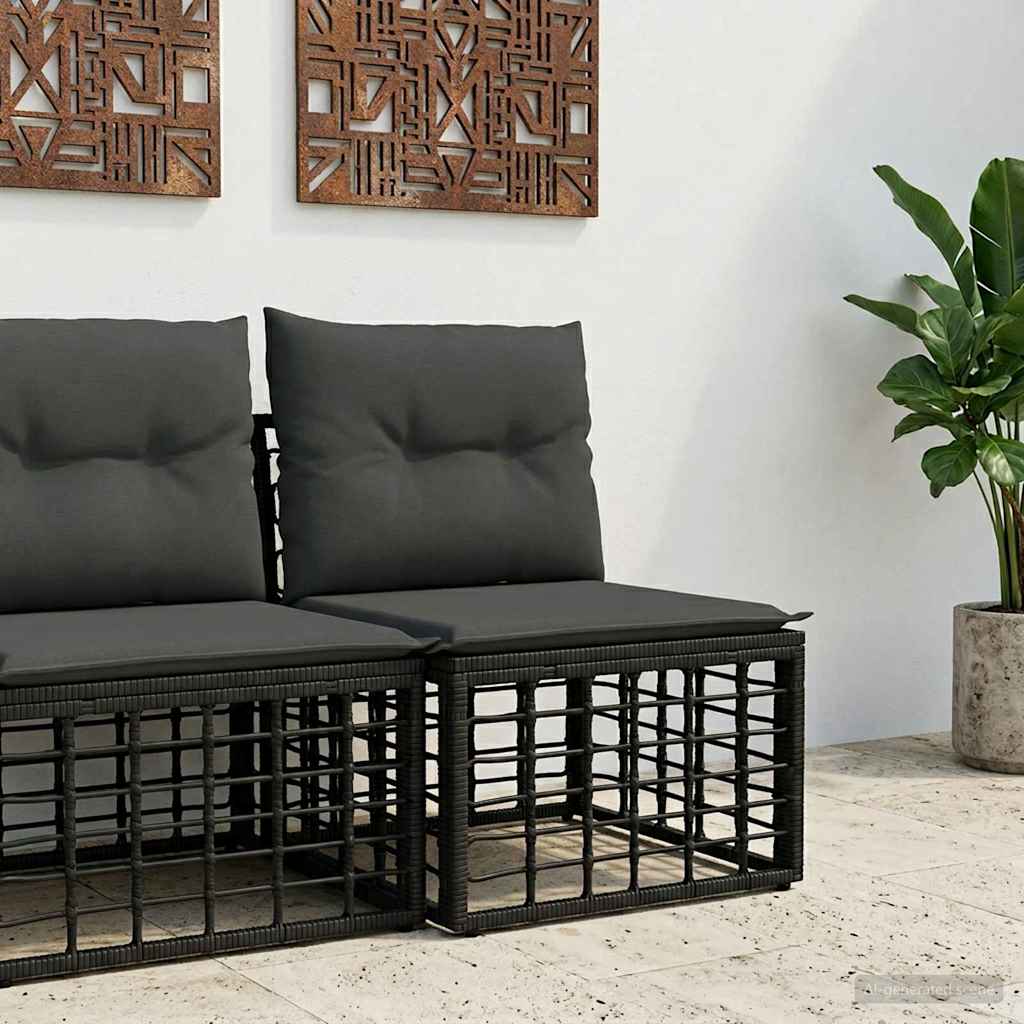 Modulært udendørs sofa uden arme Sort polyrattan