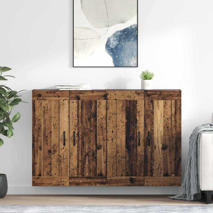 Væghængt skab Vægmonteret 2 pcs Gammelt træ 69,5 x 34 x 90 cm