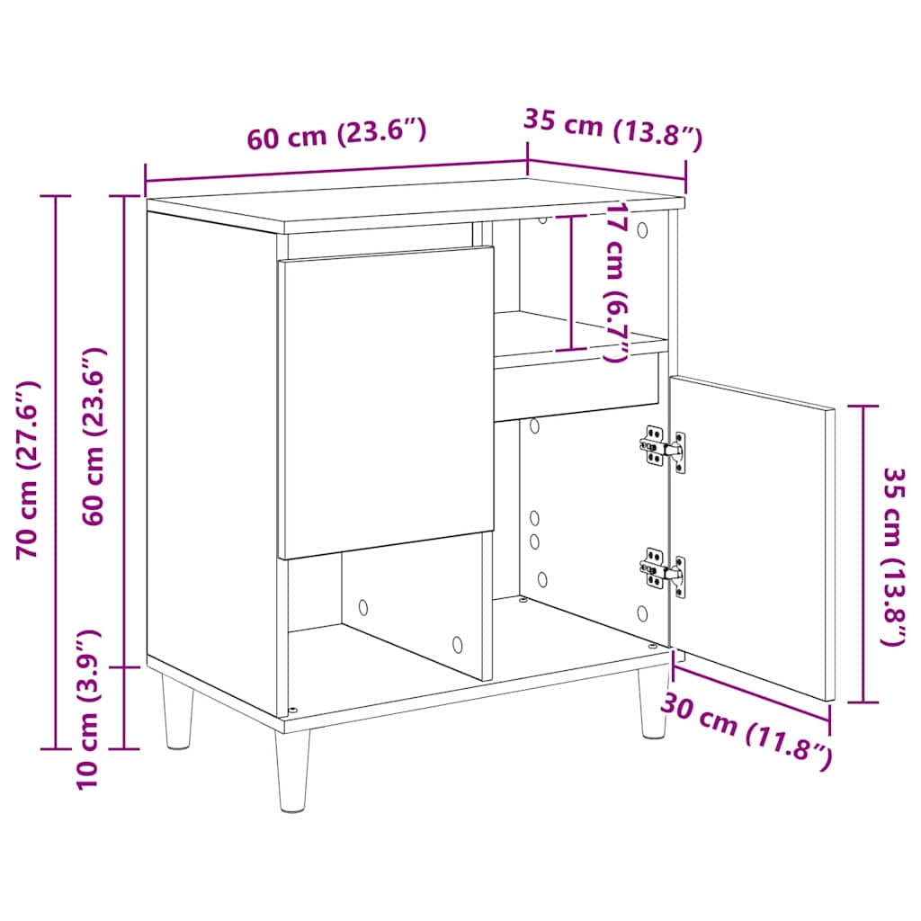 Sideboards 3 pcs Artisan Egetræ 60 x 35 x 70 cm Konstrueret træ