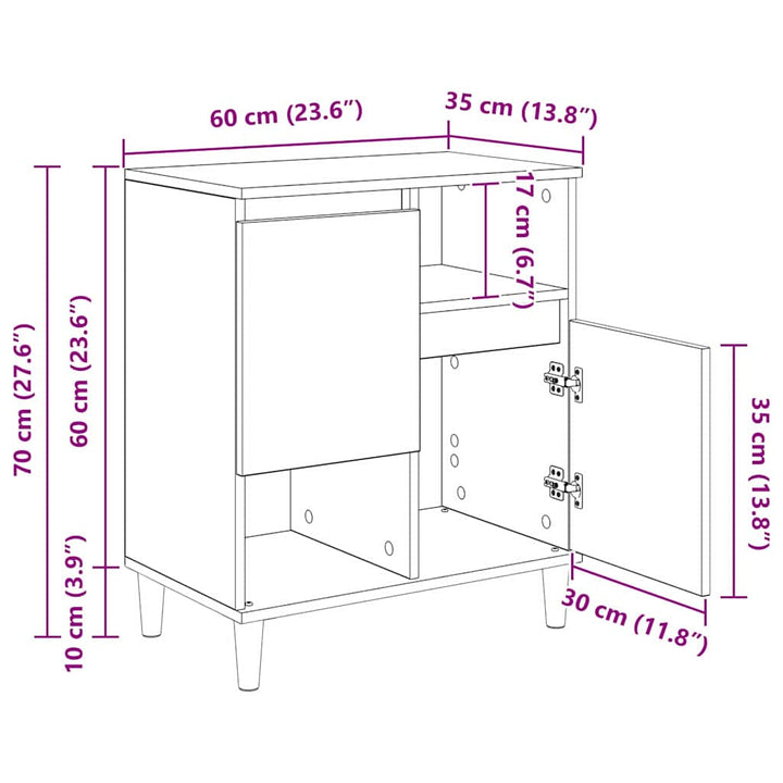 Sideboards 3 pcs Artisan Egetræ 60 x 35 x 70 cm Konstrueret træ