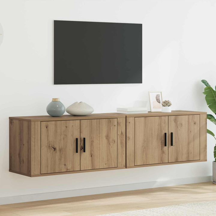 Væghængt TV-skab sæt 2 pcs Artisan Egetræ Konstrueret træ