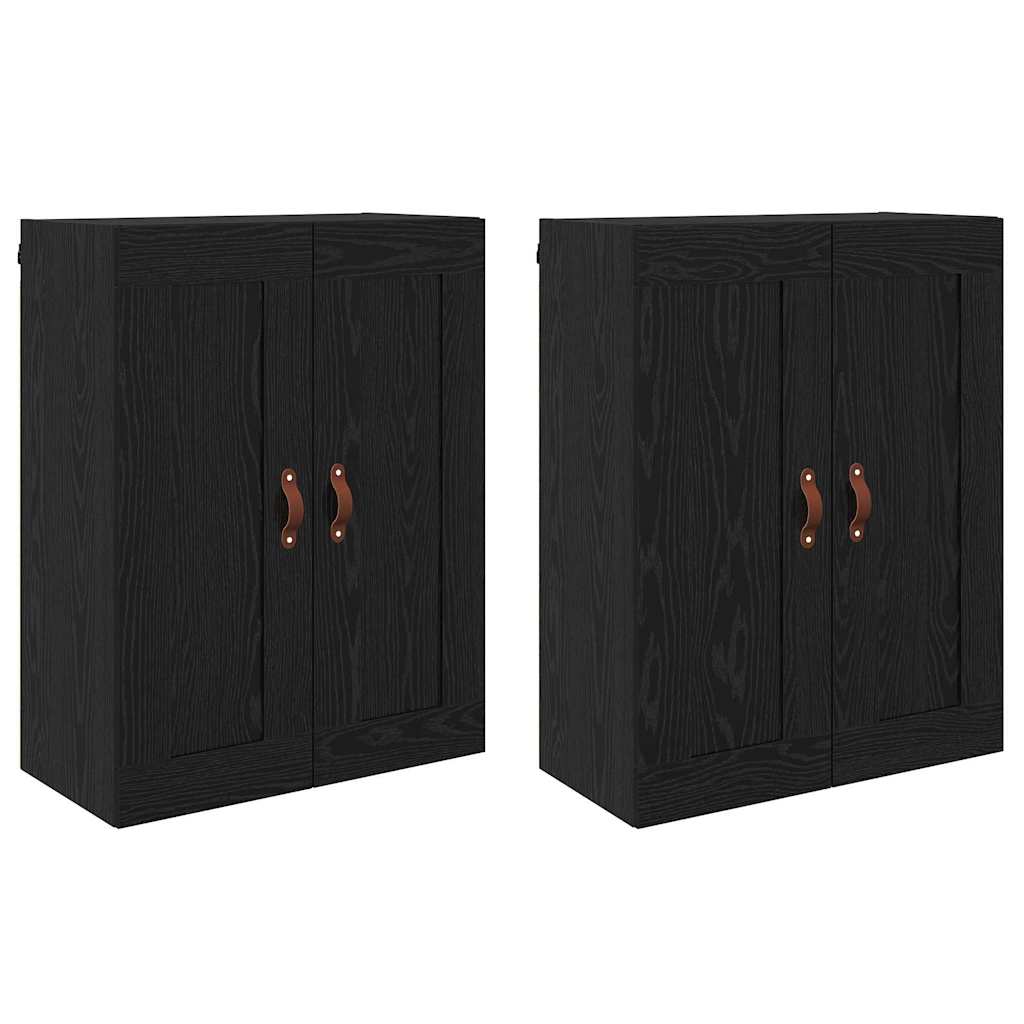 Væghængt skab 2 pcs Sort eg 69,5 x 34 x 90 cm Konstrueret træ
