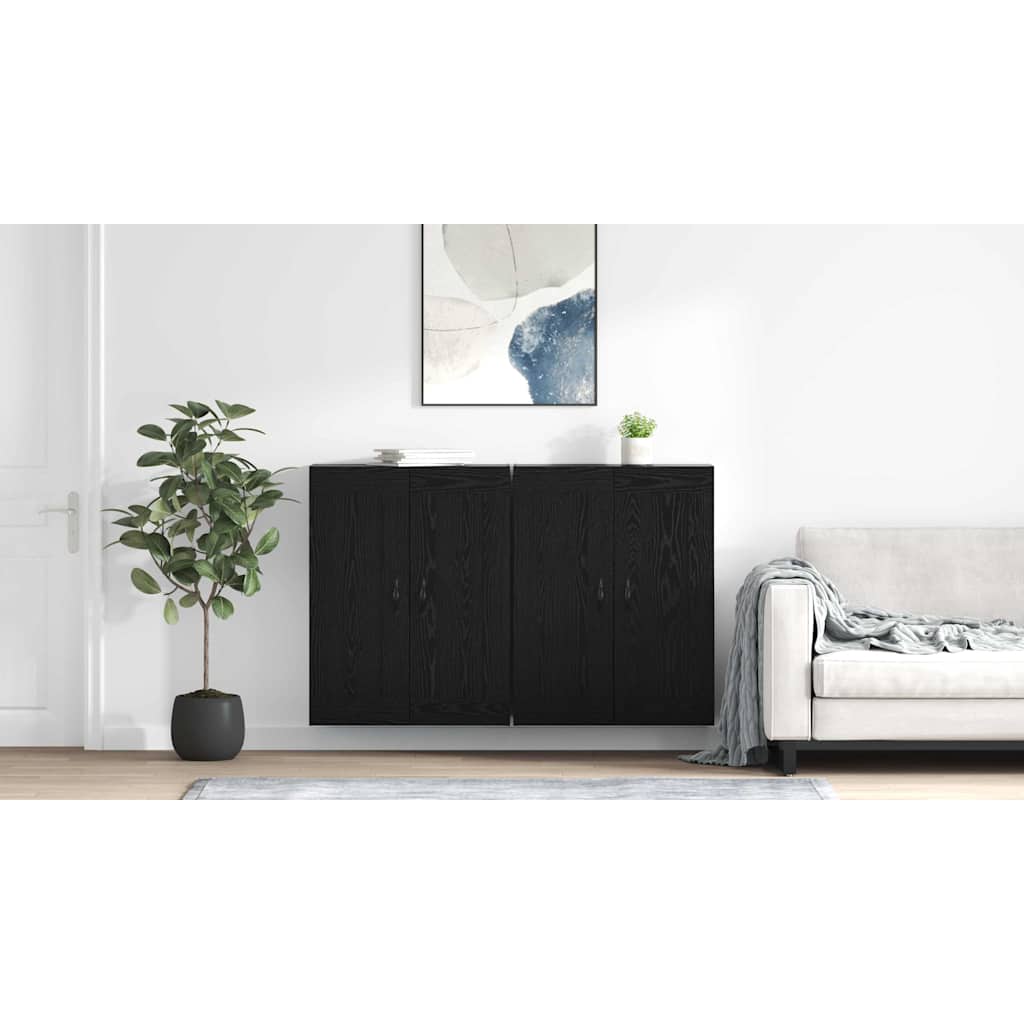 Væghængt skab 2 pcs Sort eg 69,5 x 34 x 90 cm Konstrueret træ