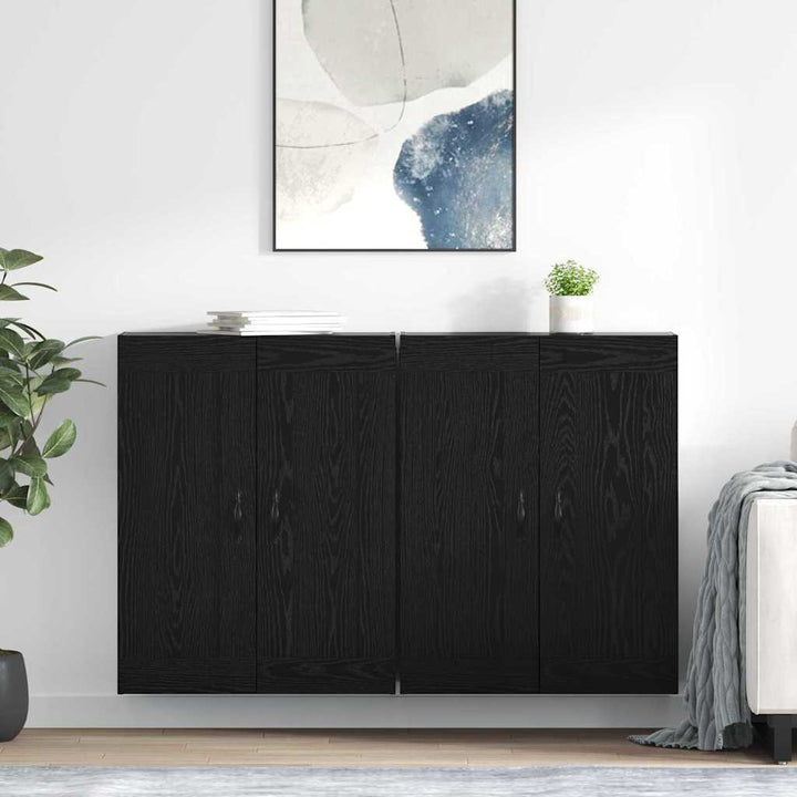 Væghængt skab 2 stk. Sort eg 69,5 x 34 x 90 cm Konstrueret træ