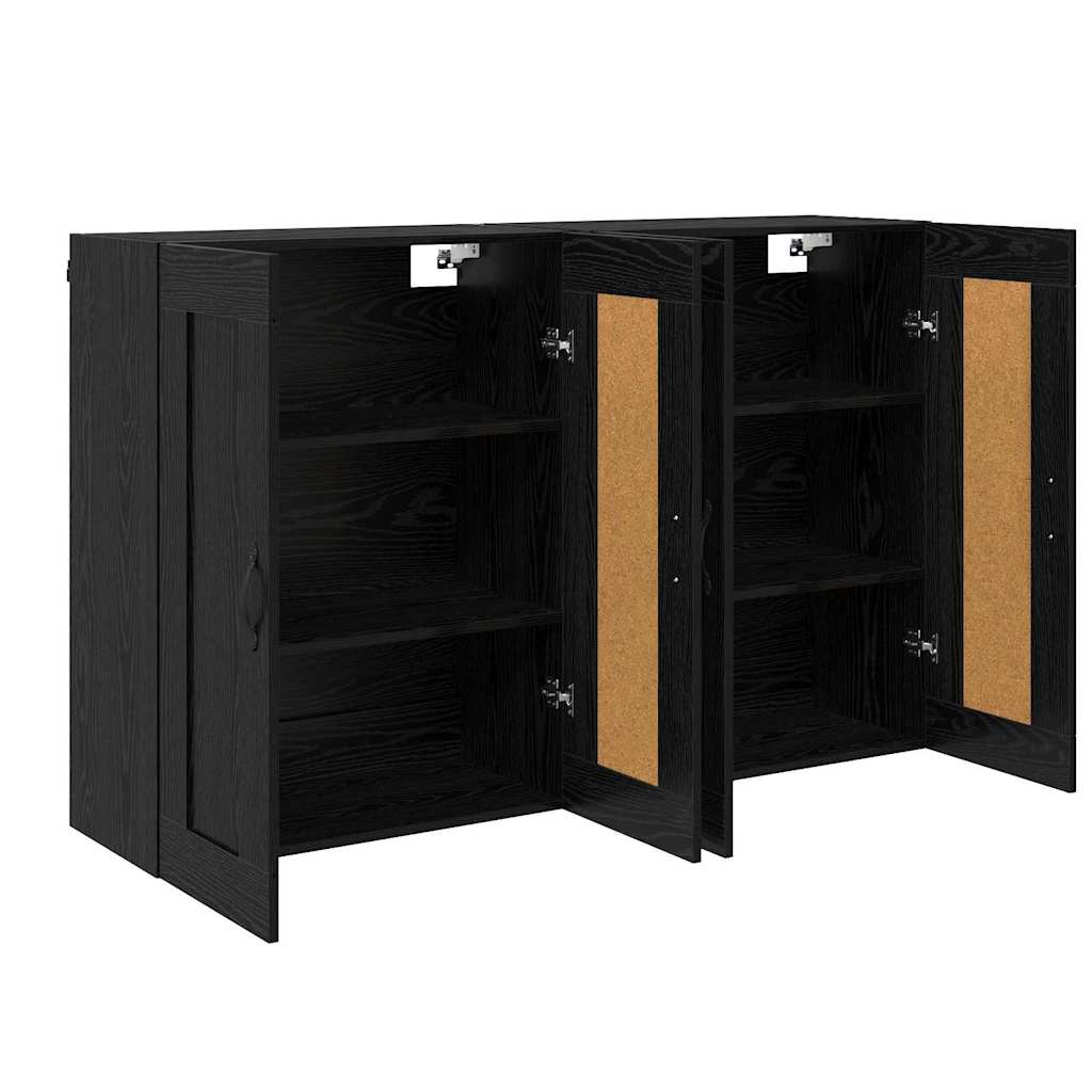 Væghængt skab 2 pcs Sort eg 69,5 x 34 x 90 cm Konstrueret træ