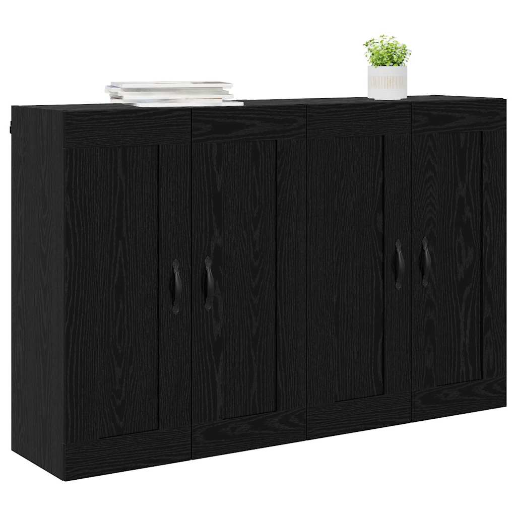 Væghængt skab 2 pcs Sort eg 69,5 x 34 x 90 cm Konstrueret træ