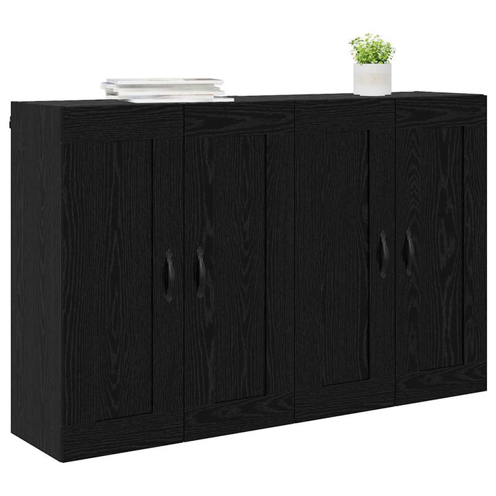 Væghængt skab 2 pcs Sort eg 69,5 x 34 x 90 cm Konstrueret træ