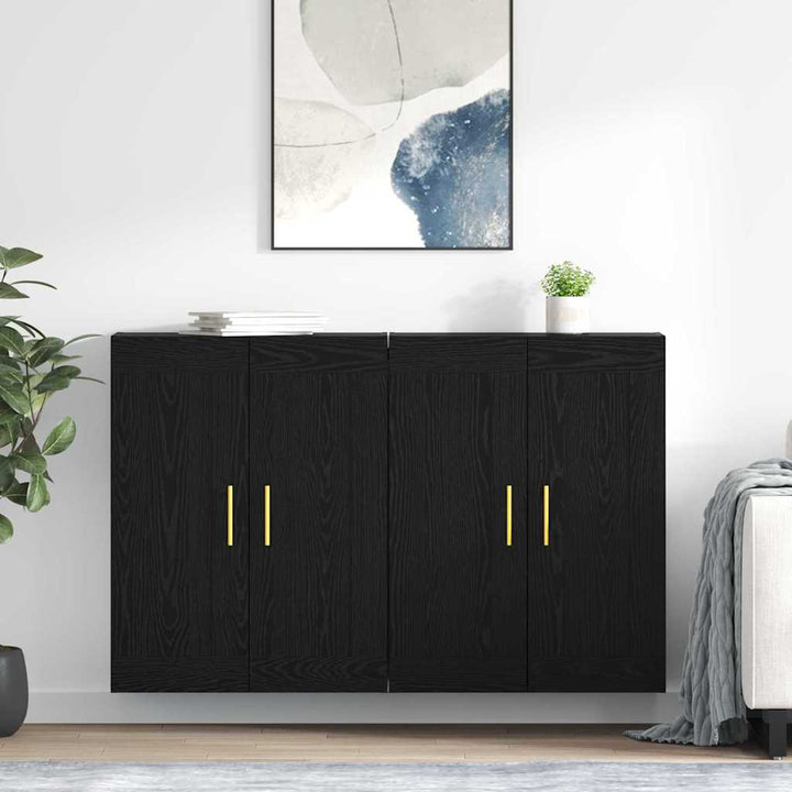 Væghængt skab 2 stk. Sort eg 69,5 x 34 x 90 cm Konstrueret træ