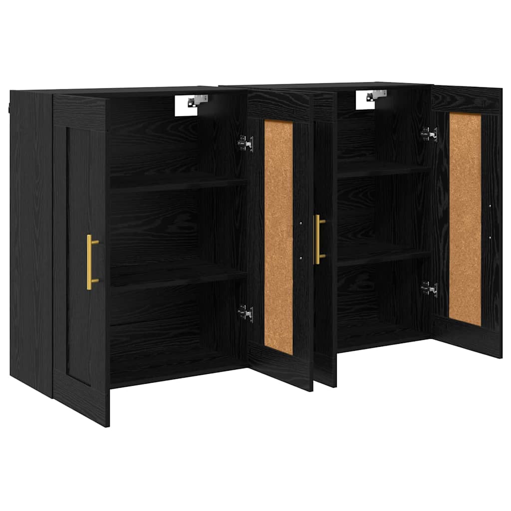 Væghængt skab 2 stk. Sort eg 69,5 x 34 x 90 cm Konstrueret træ