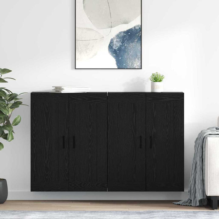 Væghængt skab 2 stk. Sort eg 69,5 x 34 x 90 cm Konstrueret træ
