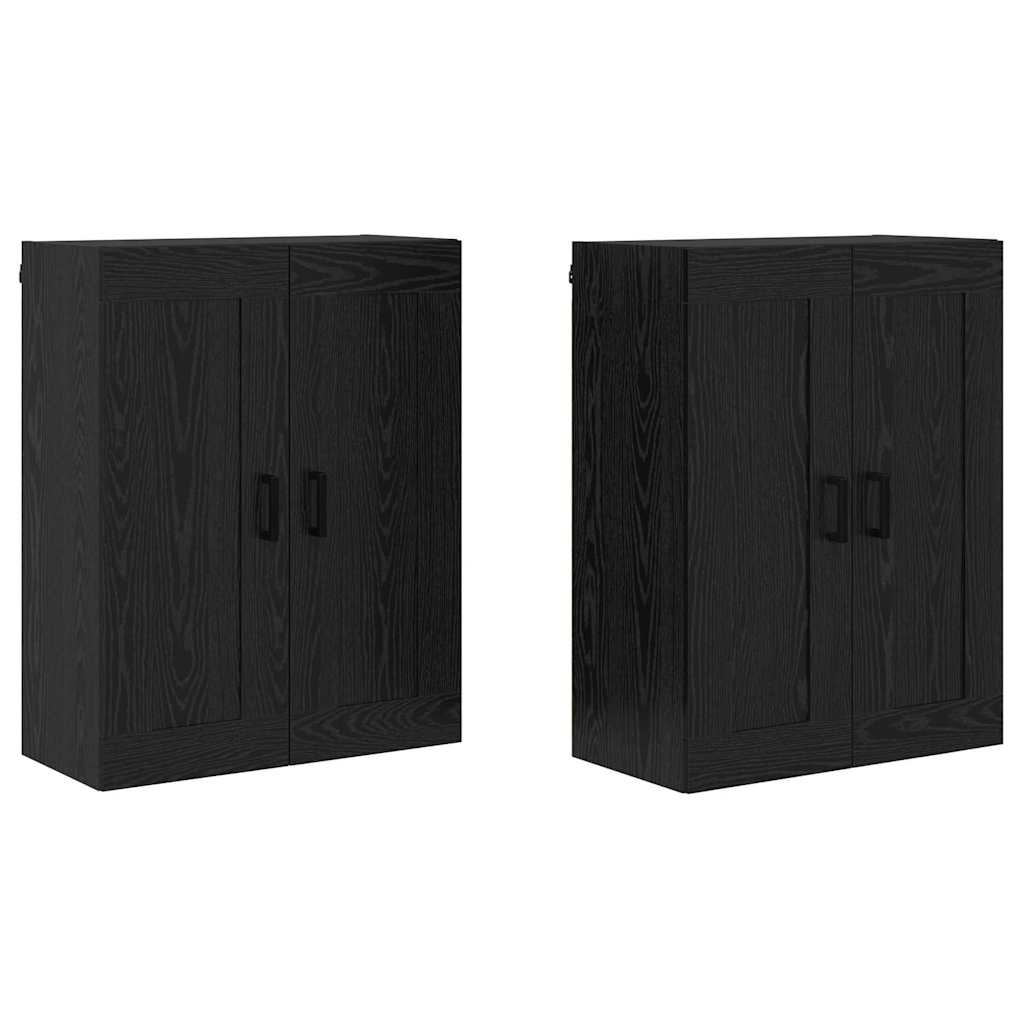 Væghængt skab 2 pcs Sort eg 69,5 x 34 x 90 cm Konstrueret træ