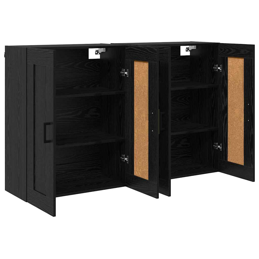 Væghængt skab 2 pcs Sort eg 69,5 x 34 x 90 cm Konstrueret træ