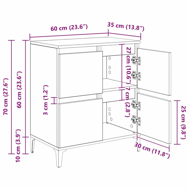 Sideboards 3 pcs Sort eg 60 x 35 x 70 cm Konstrueret træ