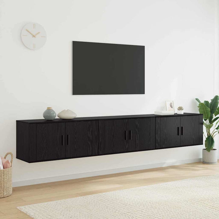 Væghængt TV-skab sæt 3 pcs Sort eg 80 x 34,5 x 40 cm