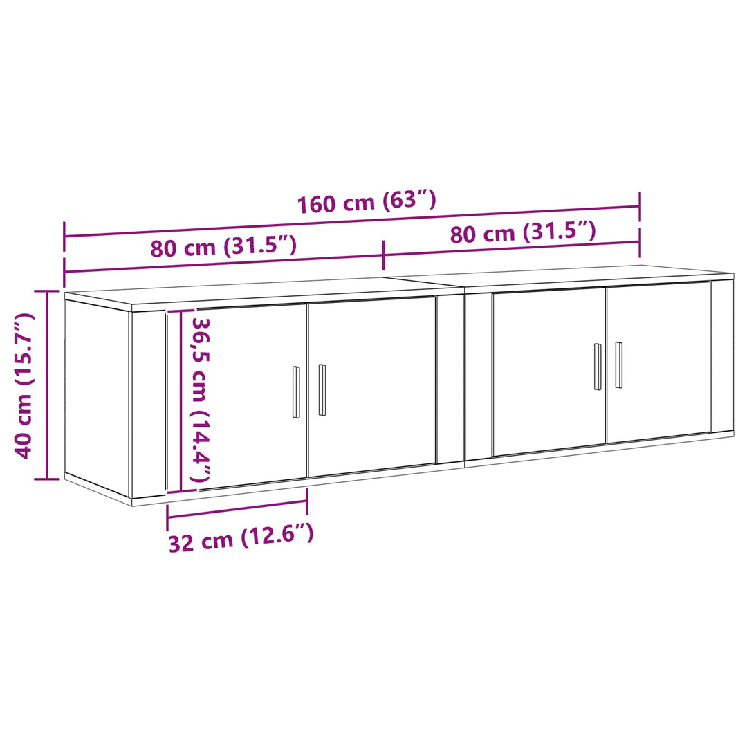 Væghængt TV-skab sæt 2 pcs Sort eg 80 x 34,5 x 40 cm