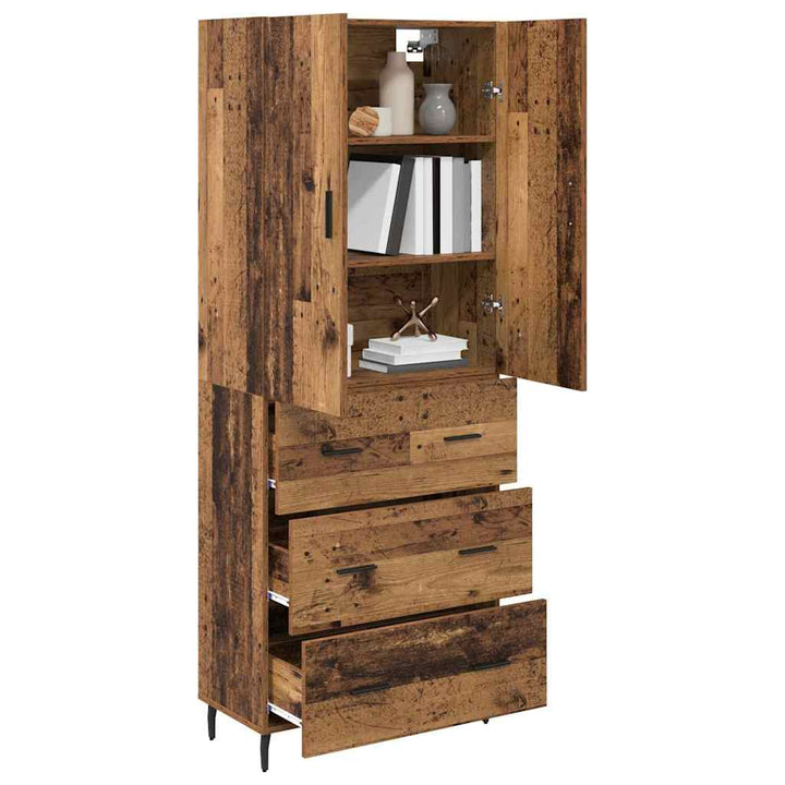 Highboard med skuffe 2 pcs Gammelt træ Ingeniørtræ og glas